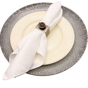 Vintage Square Napkin Rings plus Tray 8 ct. Pewter Embossed Swirl Handle Patina